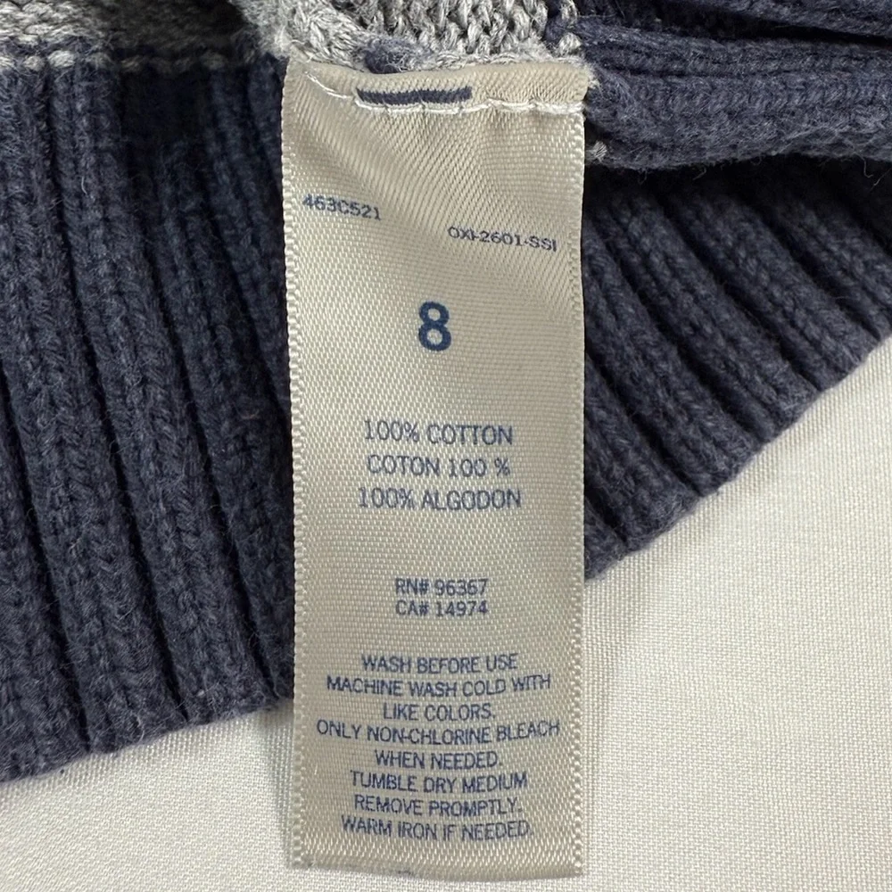 OSHKOSH Boys Quarter Zip Sweater‎ Size 8 Blue Gray Striped Preppy Classic
